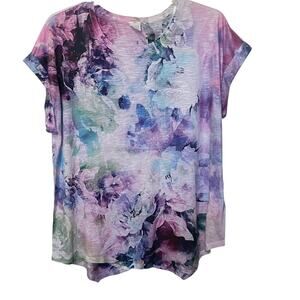 TIME & TRU CAP SLV ROUND NECK BLOUSE, WOMENS, XXL/2XL/20, PINK PURPLE BLUE GRN